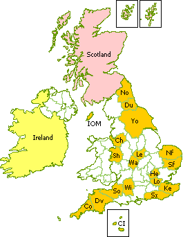 Map of UK showing Castles